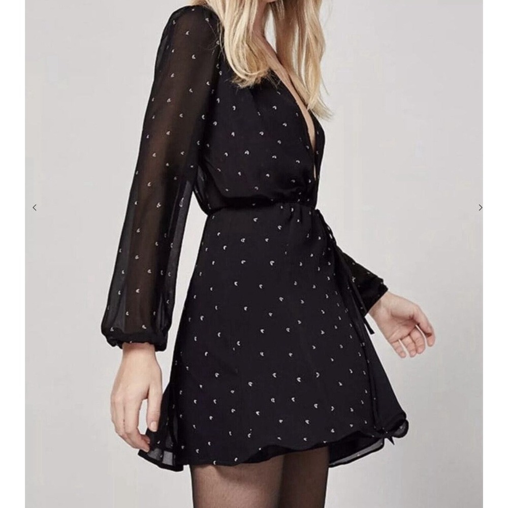 Reformation Large Laughlin Moon Print Wrap Dress Semi Sheer Lined